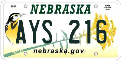 NE license plate AYS216
