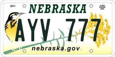 NE license plate AYV777