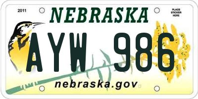 NE license plate AYW986