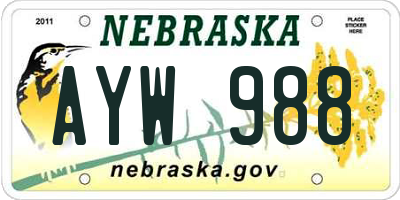 NE license plate AYW988