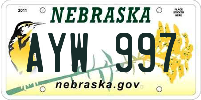 NE license plate AYW997