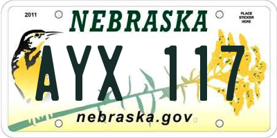NE license plate AYX117