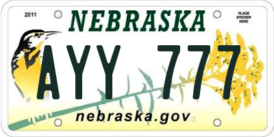 NE license plate AYY777
