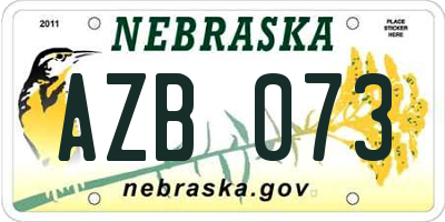 NE license plate AZB073