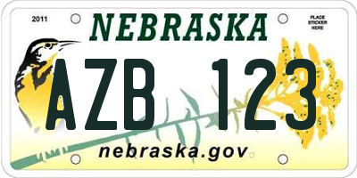 NE license plate AZB123