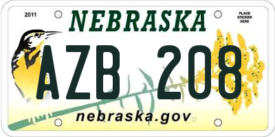 NE license plate AZB208