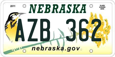 NE license plate AZB362