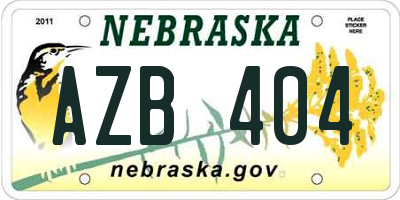 NE license plate AZB404