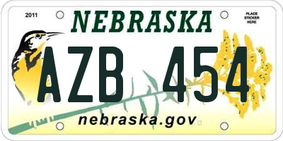 NE license plate AZB454