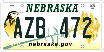NE license plate AZB472