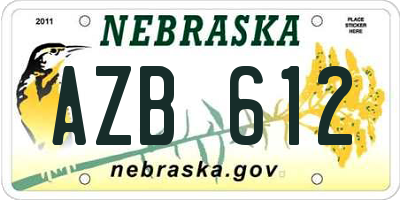 NE license plate AZB612