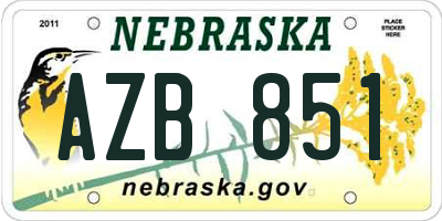 NE license plate AZB851