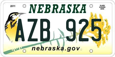 NE license plate AZB925