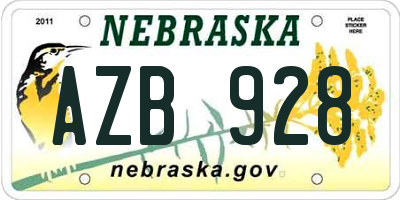 NE license plate AZB928
