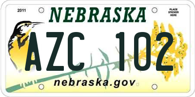 NE license plate AZC102