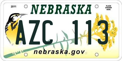 NE license plate AZC113