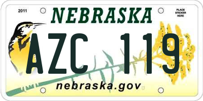 NE license plate AZC119