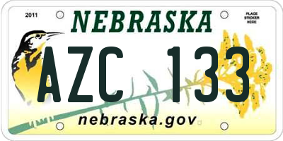 NE license plate AZC133