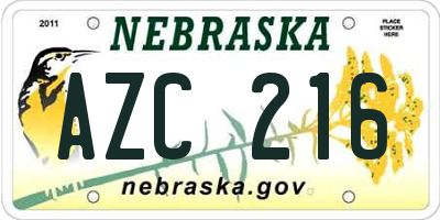 NE license plate AZC216