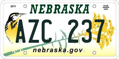 NE license plate AZC237