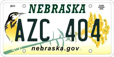 NE license plate AZC404