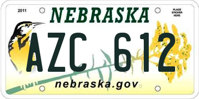 NE license plate AZC612
