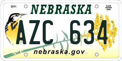 NE license plate AZC634