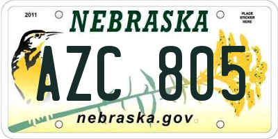 NE license plate AZC805
