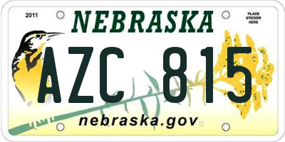 NE license plate AZC815