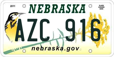 NE license plate AZC916