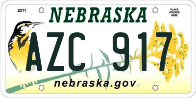 NE license plate AZC917