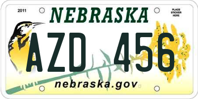 NE license plate AZD456