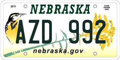 NE license plate AZD992
