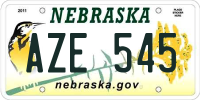 NE license plate AZE545