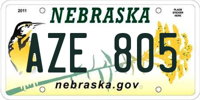 NE license plate AZE805