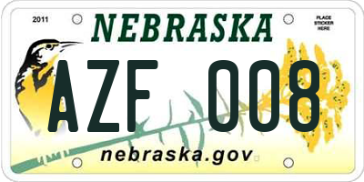 NE license plate AZF008