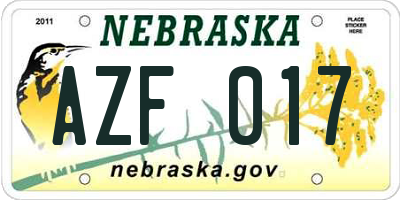 NE license plate AZF017