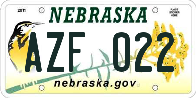 NE license plate AZF022