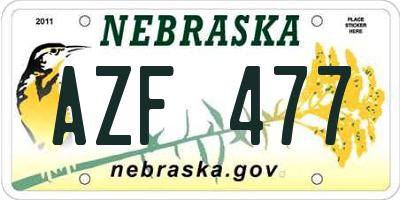NE license plate AZF477