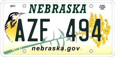 NE license plate AZF494