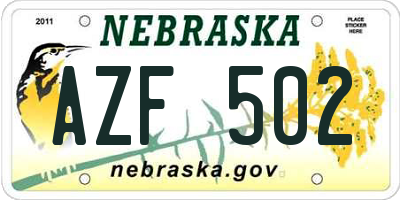 NE license plate AZF502