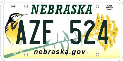 NE license plate AZF524