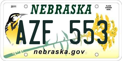 NE license plate AZF553
