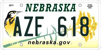 NE license plate AZF618