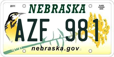 NE license plate AZF981
