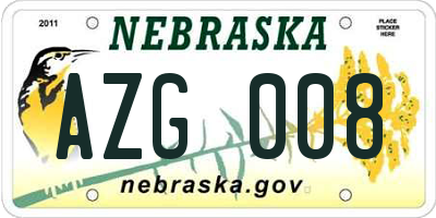 NE license plate AZG008
