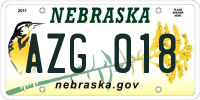NE license plate AZG018