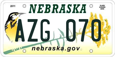 NE license plate AZG070