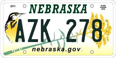 NE license plate AZK278