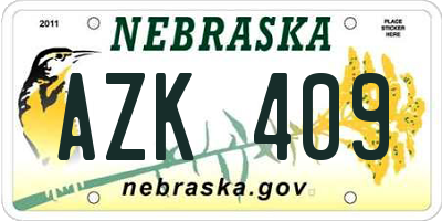 NE license plate AZK409